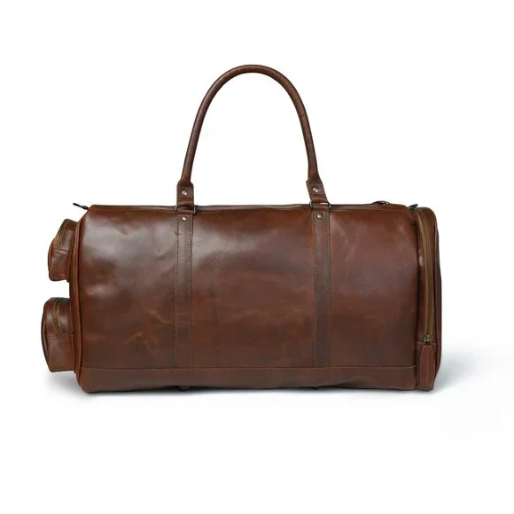 Handmade Full-Grain Cowhide Leather Duffel Travel Bag (20)